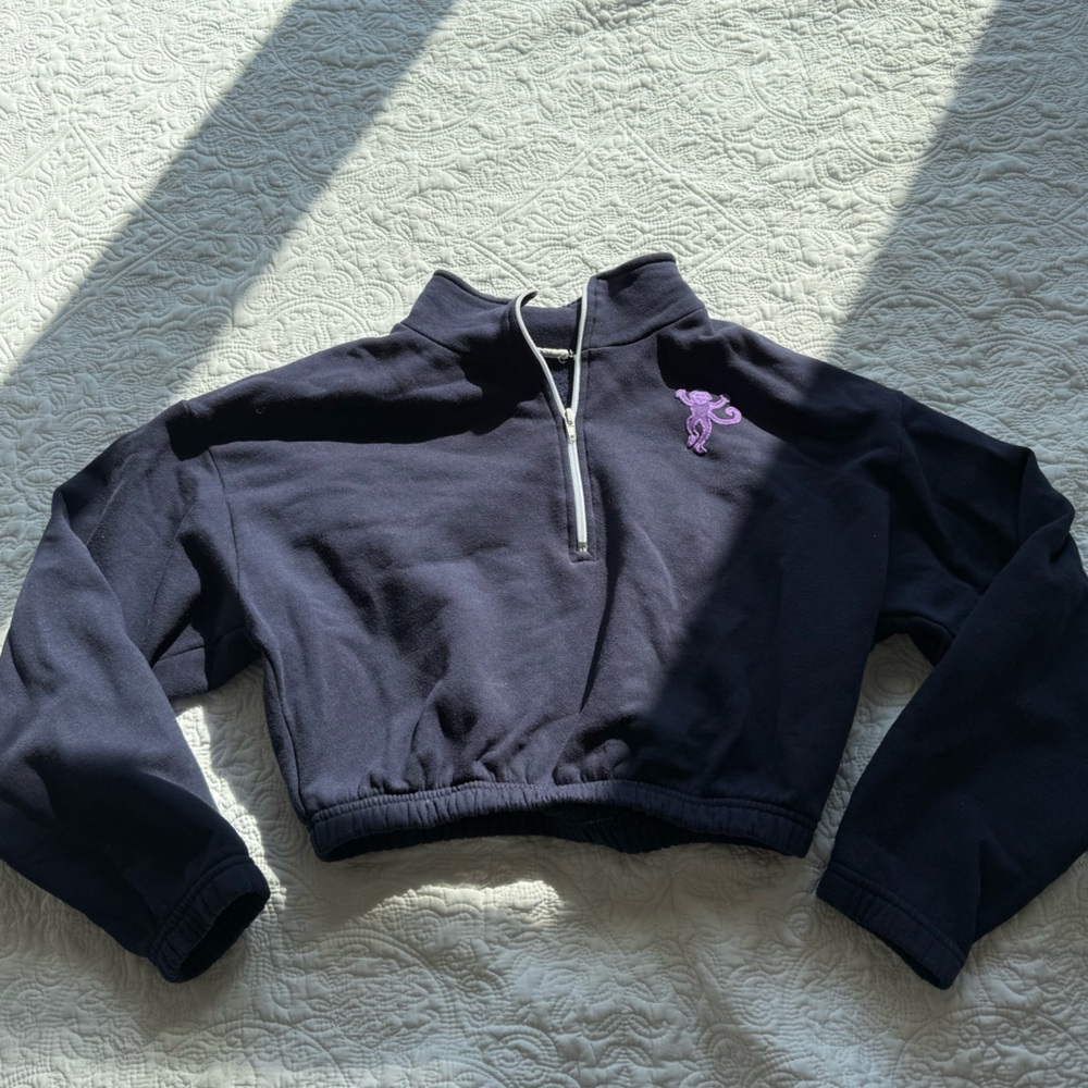 Roller Rabbit Navy Blue Cropped Sweatshirt with Purple Detail